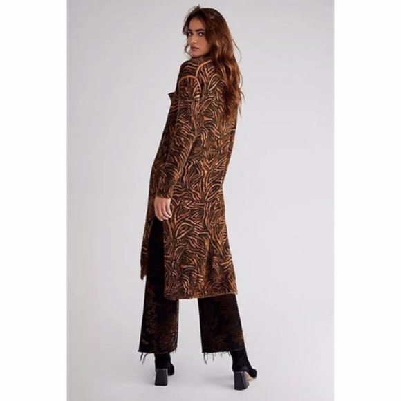 NEW Free People Long Animal Cardigan Brown Motif XS - Picture 6 of 14